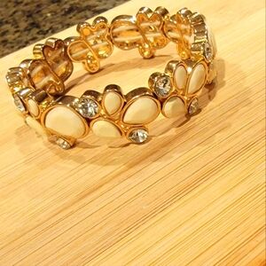 Cream and Gold Rhinestone Studded Bracelet